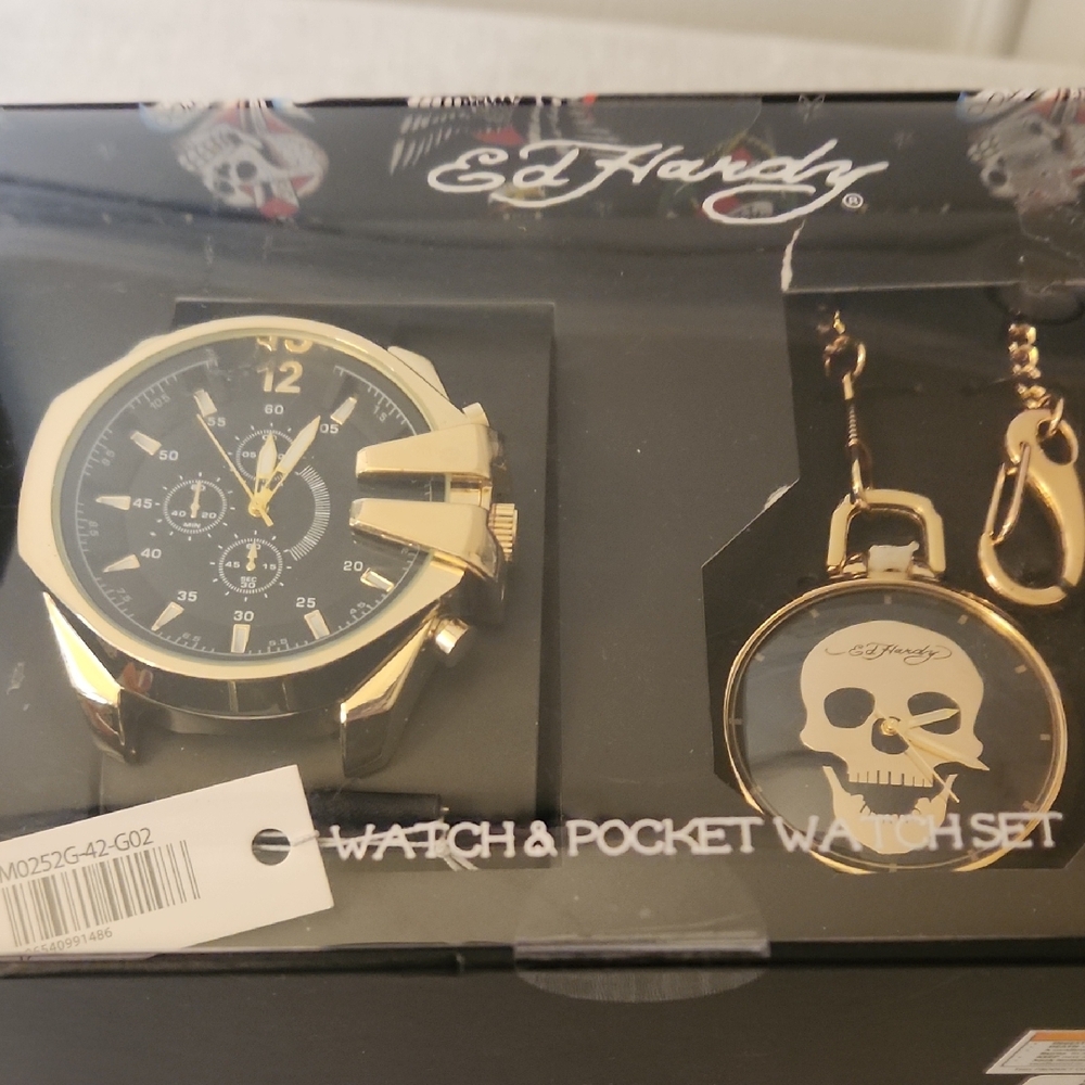Ed Hardy Black and Gold Watch Set